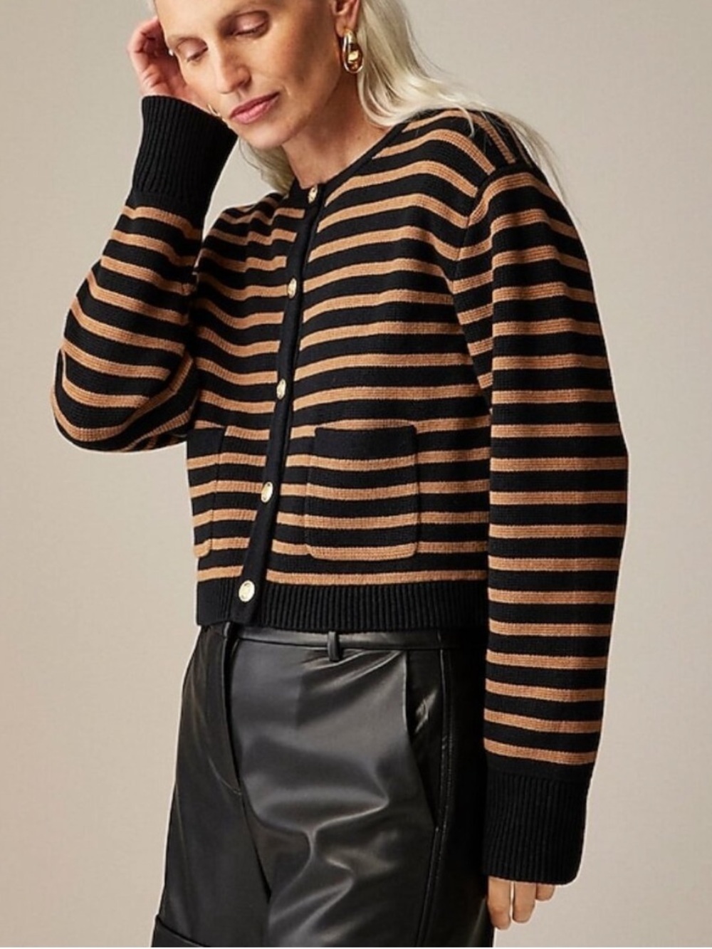 J.CREW New relaxed Emilie sweater lady jacket in stripe brown black small